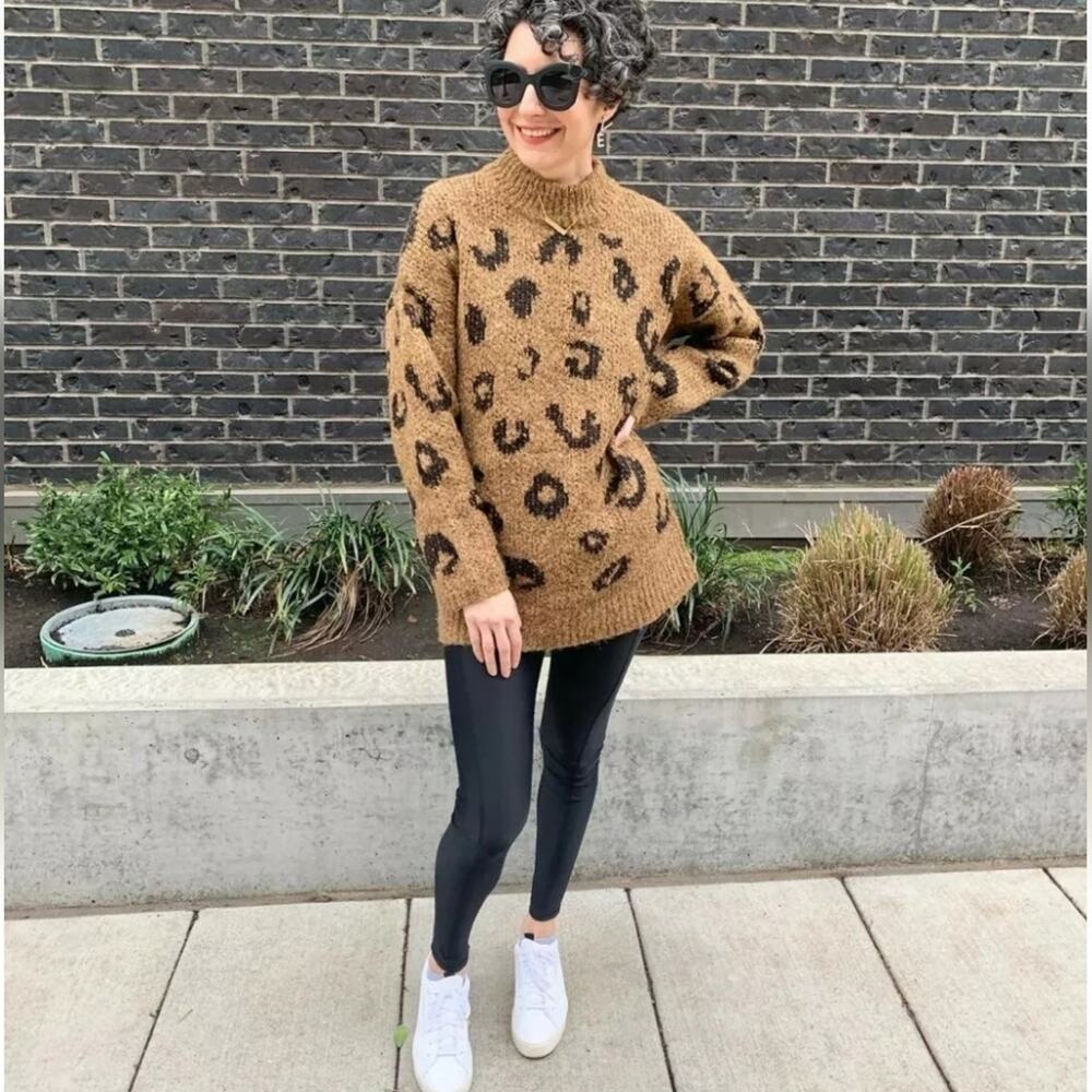 UNIVERSAL THREAD Brown Leopard Animal Print Chunky Knit Mockneck Sweater Sz S - Picture 5 of 12